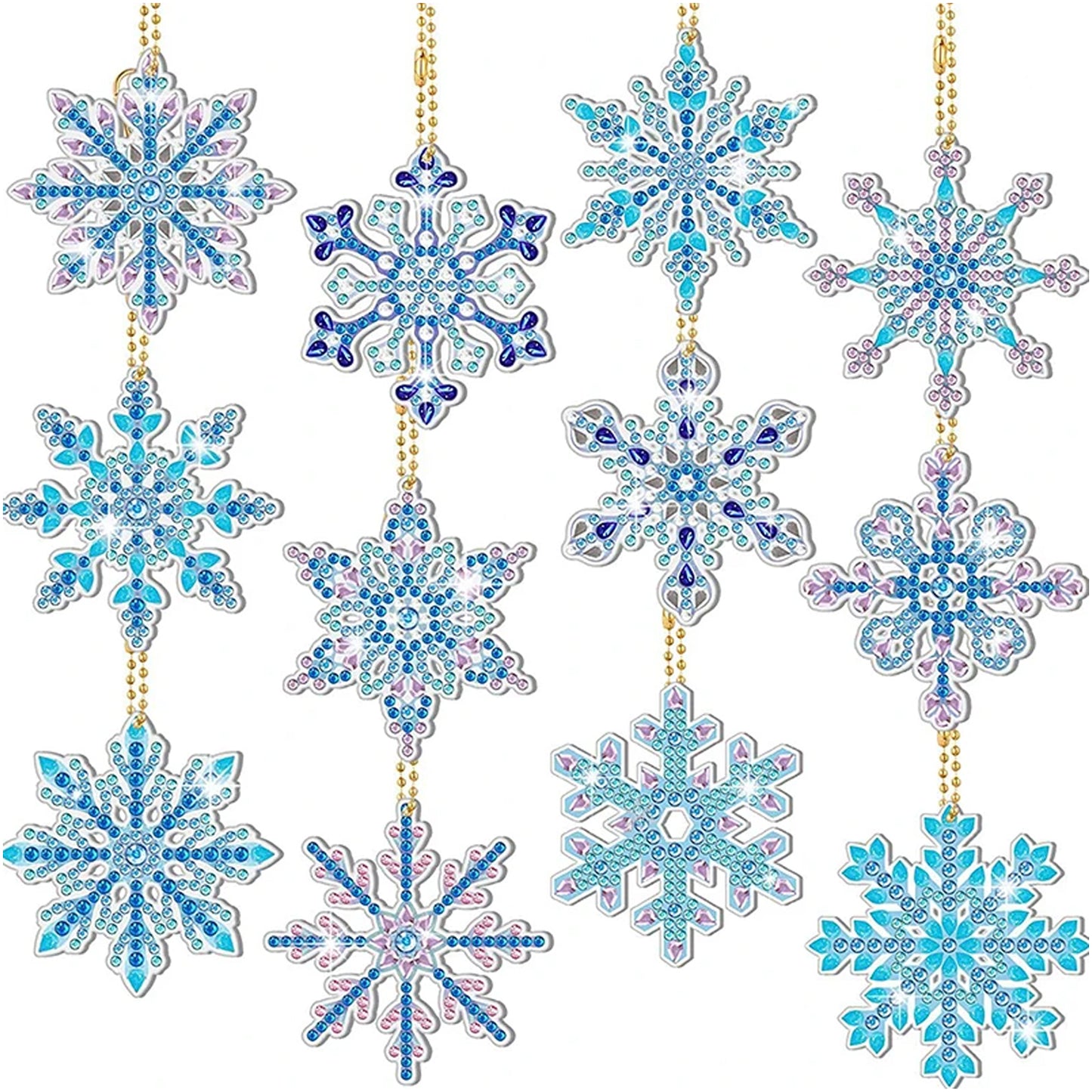 12pcs DIY Diamond Painting Snowflake Keychain Kit