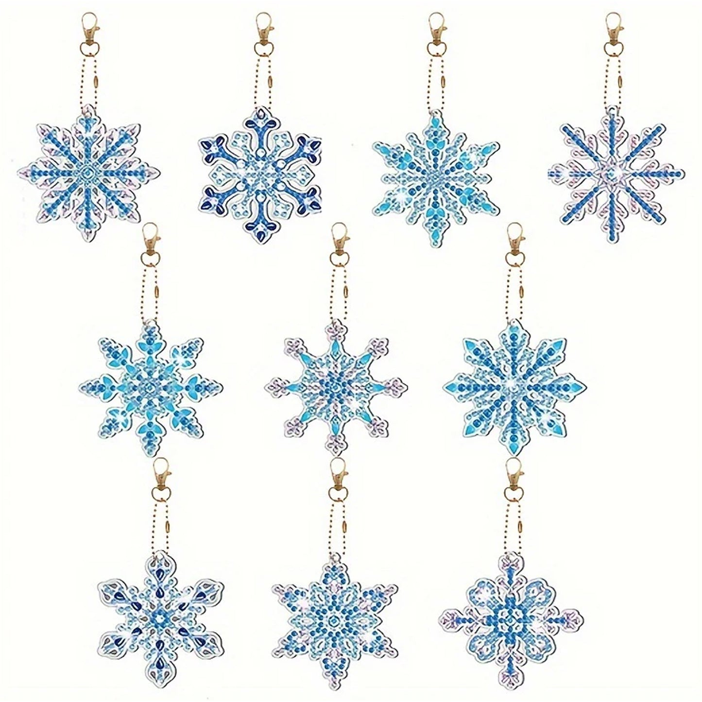 12pcs DIY Diamond Painting Snowflake Keychain Kit