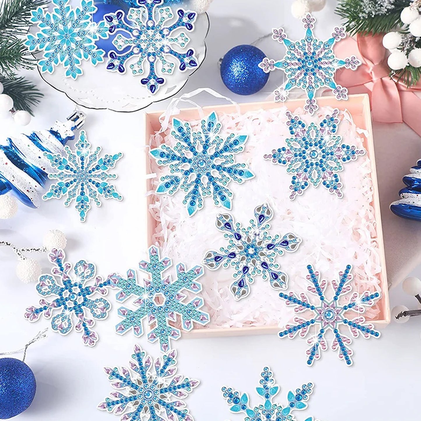 12pcs DIY Diamond Painting Snowflake Keychain Kit