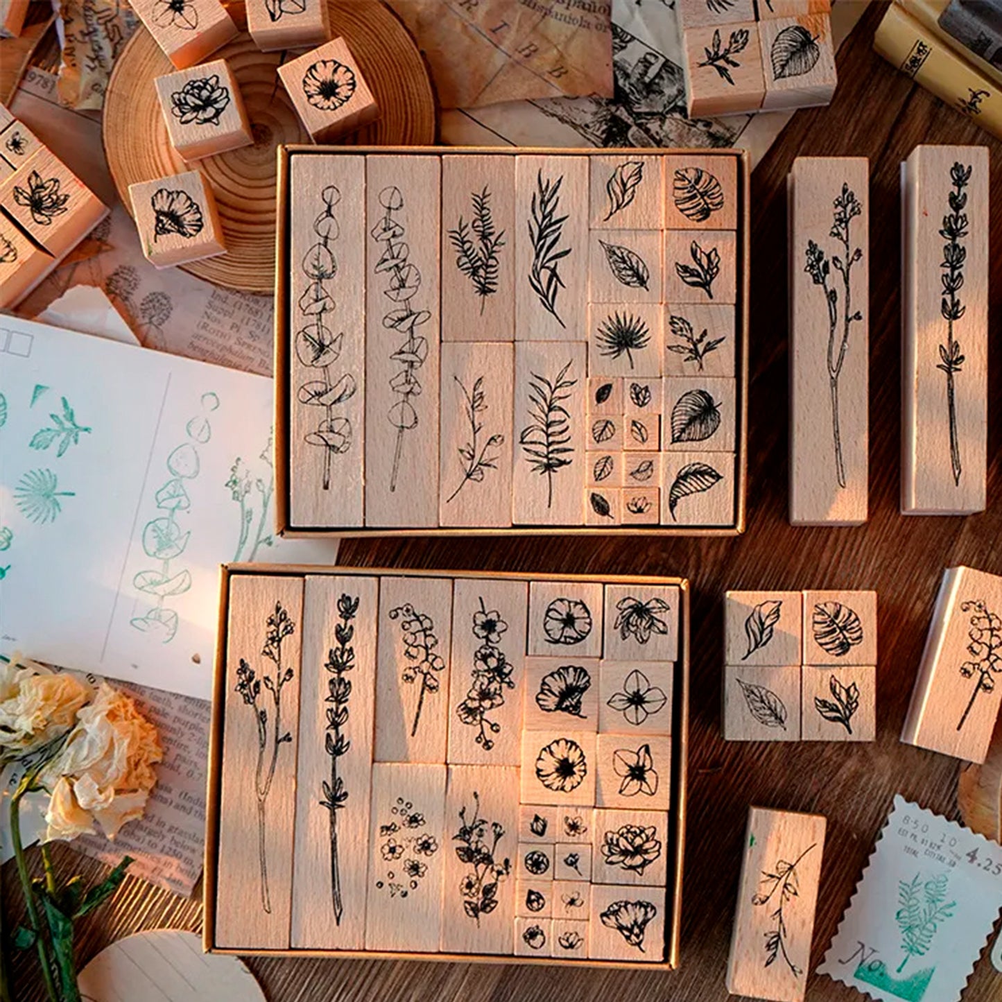 22pcs Decorative Wooden Rubber Stamp Set