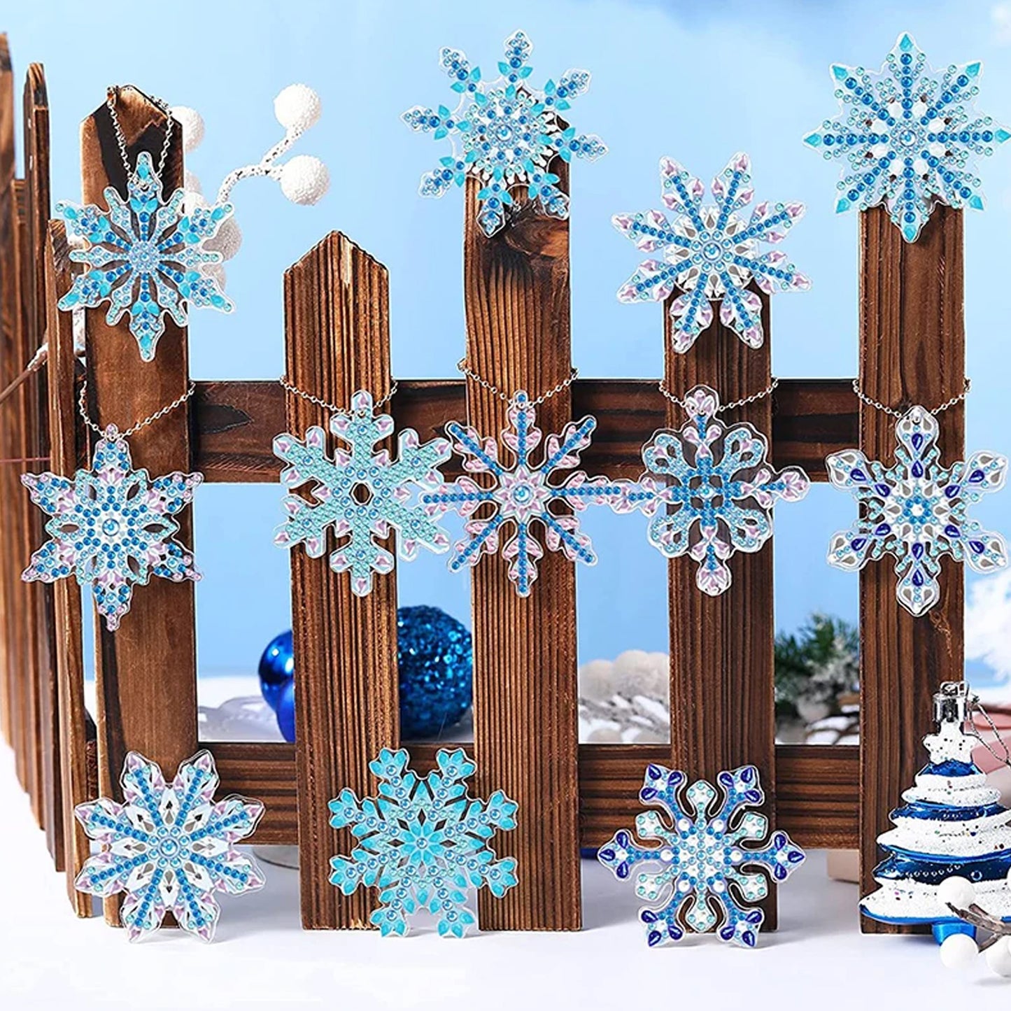 12pcs DIY Diamond Painting Snowflake Keychain Kit