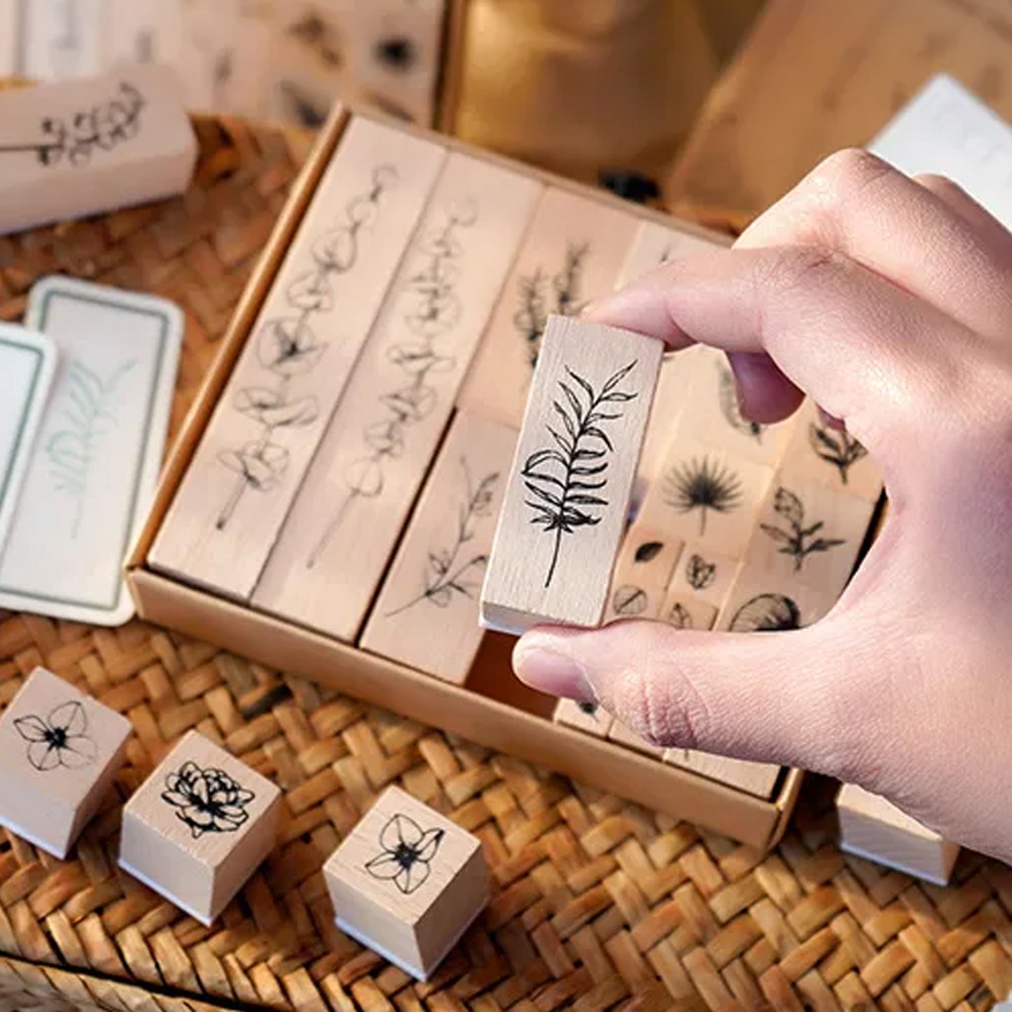 22pcs Decorative Wooden Rubber Stamp Set