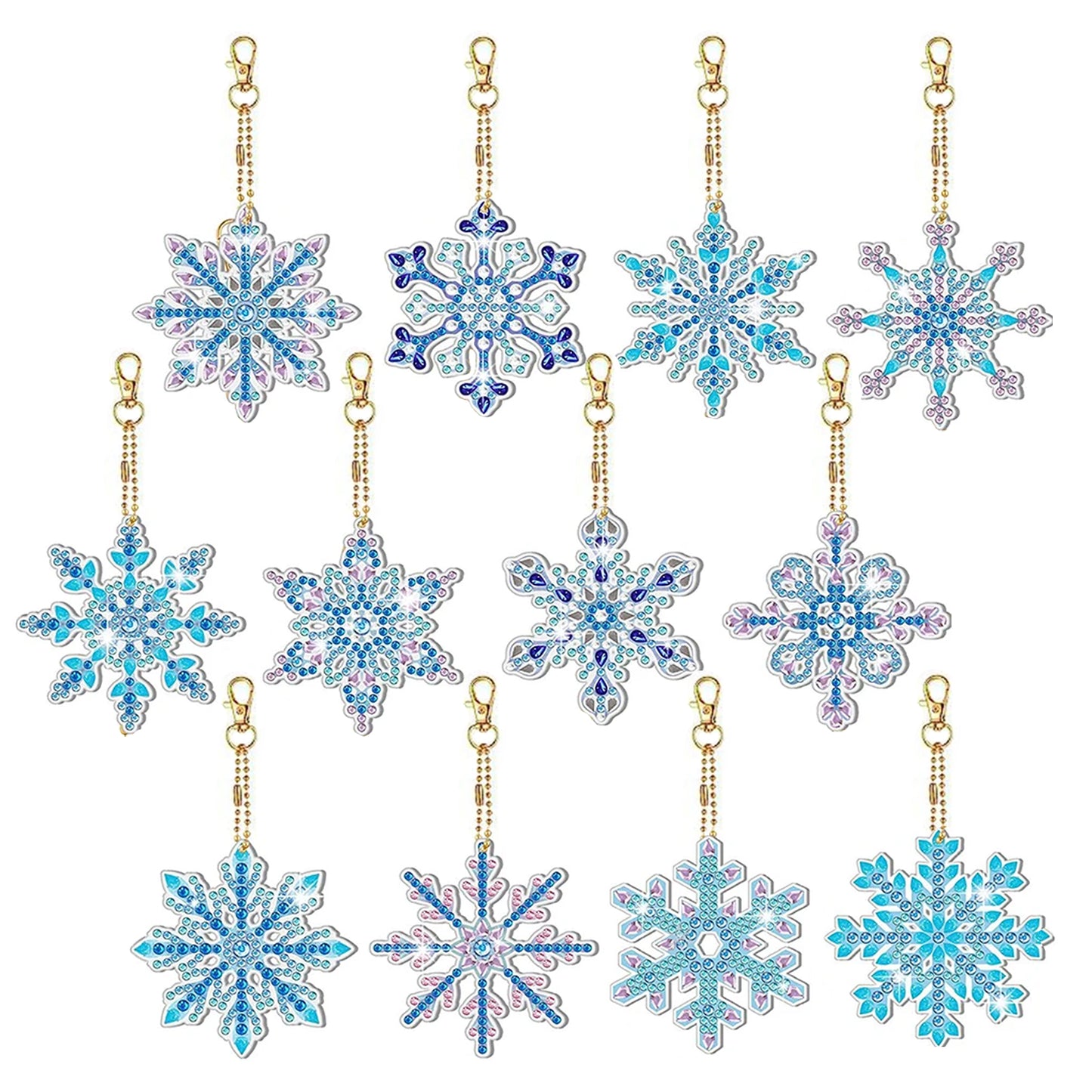 12pcs DIY Diamond Painting Snowflake Keychain Kit