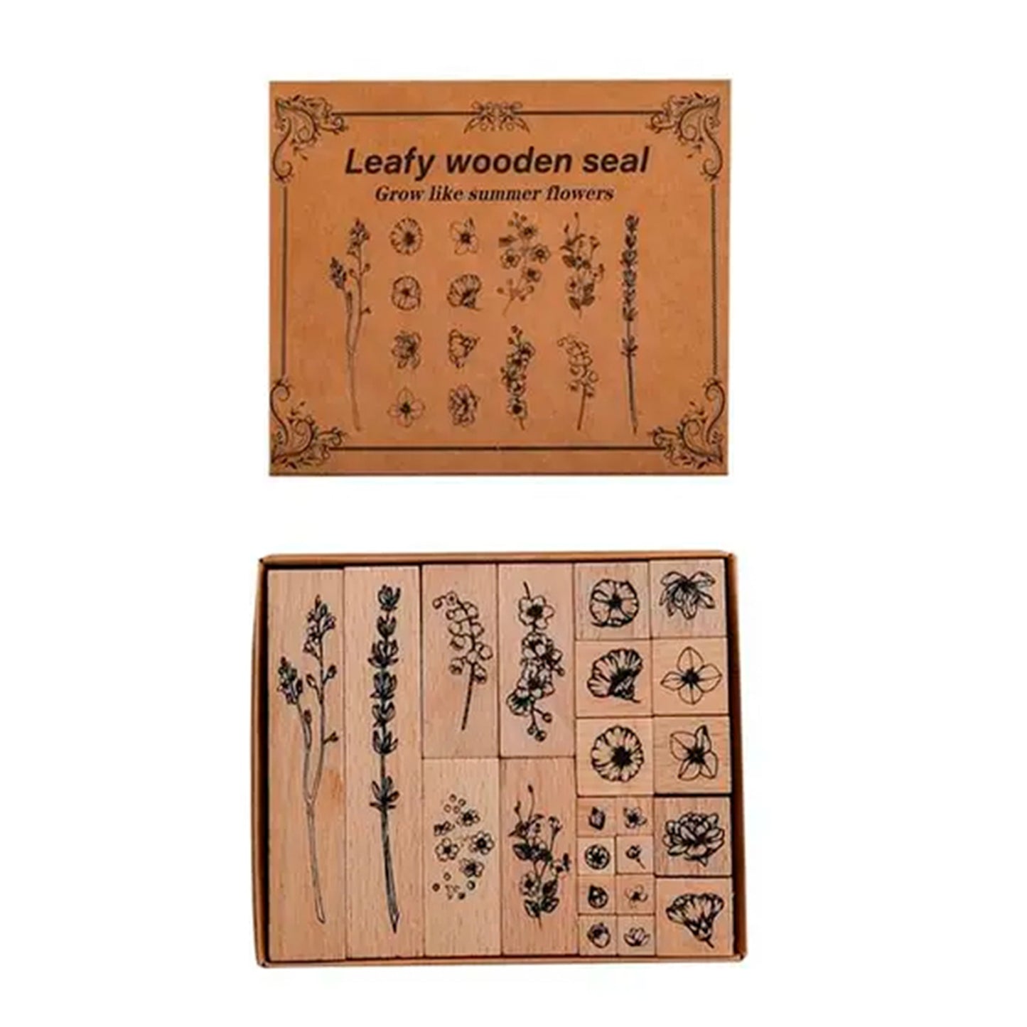 22pcs Decorative Wooden Rubber Stamp Set