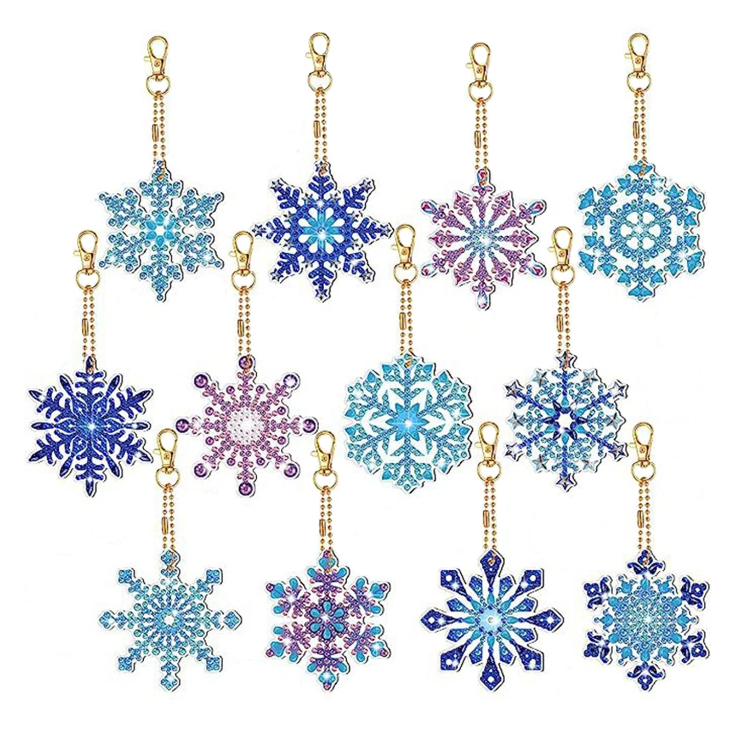 12pcs DIY Diamond Painting Snowflake Keychain Kit